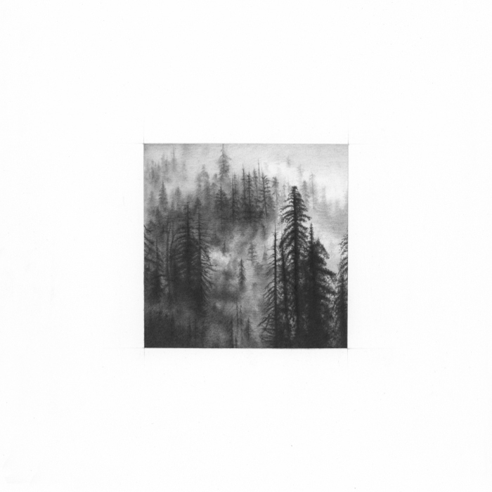 Foggy memory 2020, 13x13cm, pencil on paper(31.5x31.5cm)