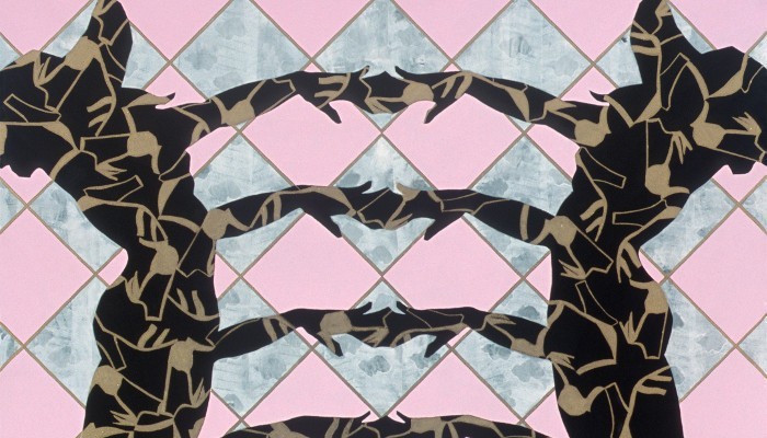 Shoed up 1999, 175x160cm, acrylic, mixed media on canvas