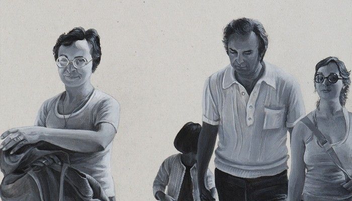 The walk (Me, my parents and me)  2008, 24.2x34.2cm, acrylic on cardboard